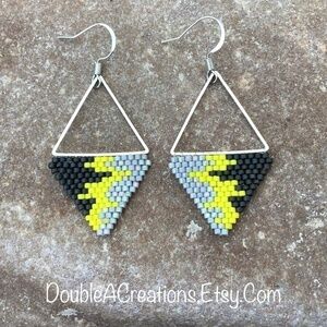 MODERN Gray and Yellow Triangle Beaded Earrings